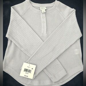 Falls Creek long sleeve waffle top, button neck, sz 7/8